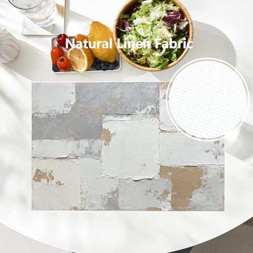 Batmerry Grey Abstract Art Linen Placemats Set of 8, Brown Painting Washable Table Mats for Kitchen Table Thickened Heat Insulation Dining Set Indoor Outdoor 12X18 in