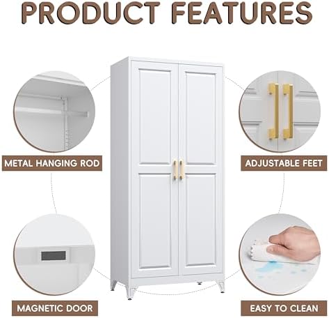 SteeLoong Armoire Wardrobe Closet,71" H Wardrobe Cabinet with Hanging Rod