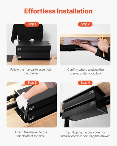 VEVOR Under Desk 2 Layer Slide Out Drawer, 16 inch Under Desk Pull-out Drawer for Home Office Sit Stand Workstation, Black