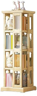 GAMAK Rotating Bookshelf 360 Display 4 Tier Floor Standing Bookcase Small Book Shelf Stand on Wheels Kids Bookshelf and Storage Rack for Small Space (Size : Pine, Color : Four)