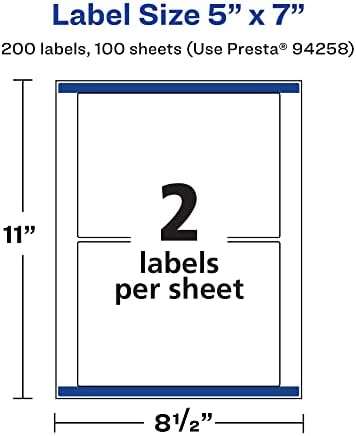 Avery® Printable Durable White Rectangle Labels, Sure Feed® Technology, 5" x 7", Waterproof Labels, Laser & Pigment-Based Inkjet Compatible, 200 Total, Great for Product Branding, Marketing, and More