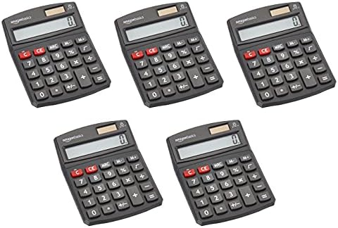 Amazon Basics LCD 8-Digit Desktop Calculator, Portable and Easy to Use, Black, 5-Pack