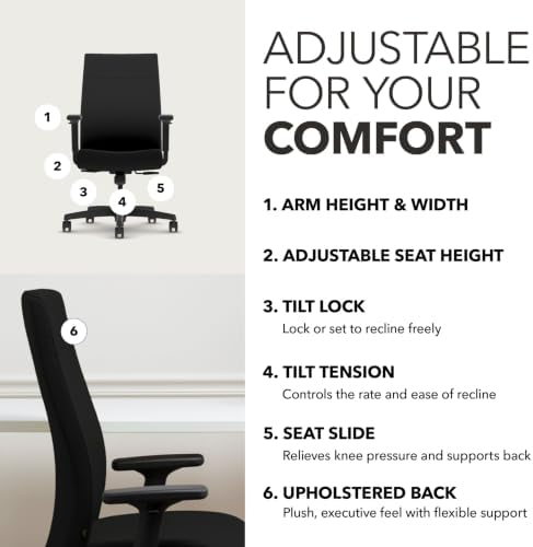 HON Ignition 2.0 Ergonomic Office Chair, Lumbar Support, Desk Chair, Black