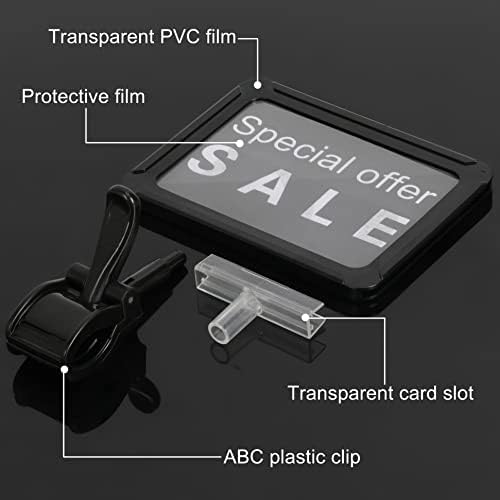 7 Pcs Rotating Sign Holders with Clamp, 6 x 9" PVC Cards for Clothing Rack