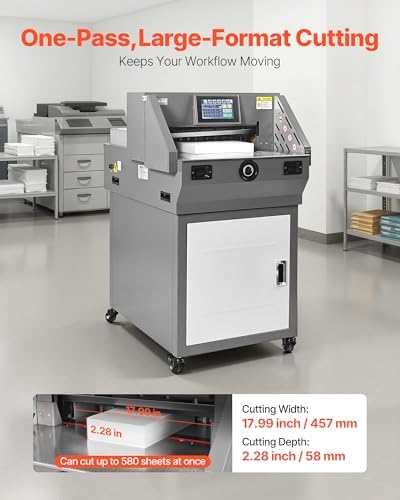VEVOR Electric Paper Cutter, Metal Programmable Paper Cutter Machine, 17.99 inch Cutting Width, 2.28 inch Cutting Thickness, Electric Hydraulic Guillotine Trimmer with Infrared Function & Spare Blade
