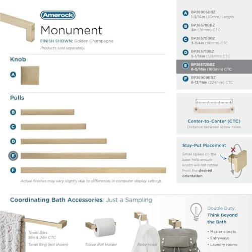 Amerock | Cabinet Pull | Golden Champagne | 6-5/16 inch (160 mm) Center to Center | Monument | 1 Pack | Drawer Pull | Drawer Handle | Cabinet Hardware