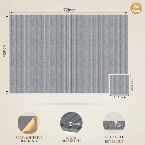 JBER Large Cork Board Alternative 72" x 48" - 24 Pack Self-Adhesive Felt Bulletin Board Tiles, Pin Board Vision Board for Walls, Office & Home Decor (Light Gray)