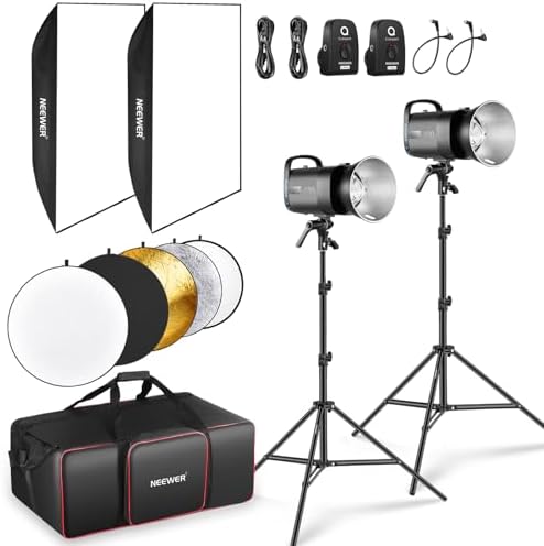 NEEWER 800Ws Studio Monolight Flash Light Kit: 2 Pack S101-400W PRO 5600K Strobe Lights with 2.4G Trigger/150W Modeling Lamps/Bowens Mount/Softboxes/Stands/Reflector/Bag, Compatible with QPRO