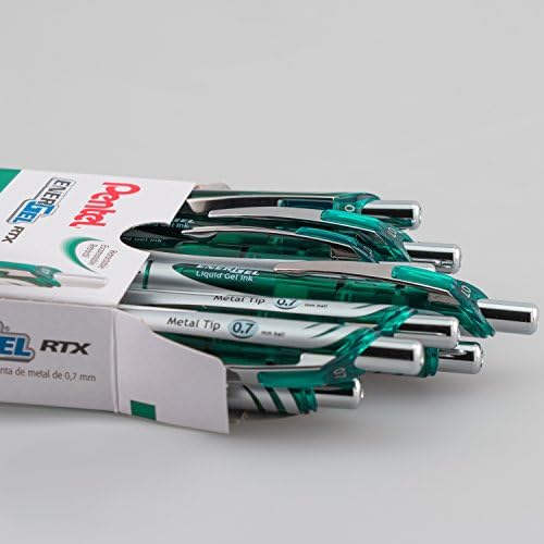Pentel EnerGel RTX Liquid Gel Ink Pen, (0.7mm), Metal Tip, Green Ink, Box of 12 (BL77-D)