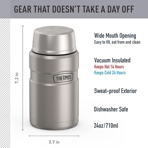 THERMOS Stainless King Food Jar with Bowl, 24oz, Matte Steel