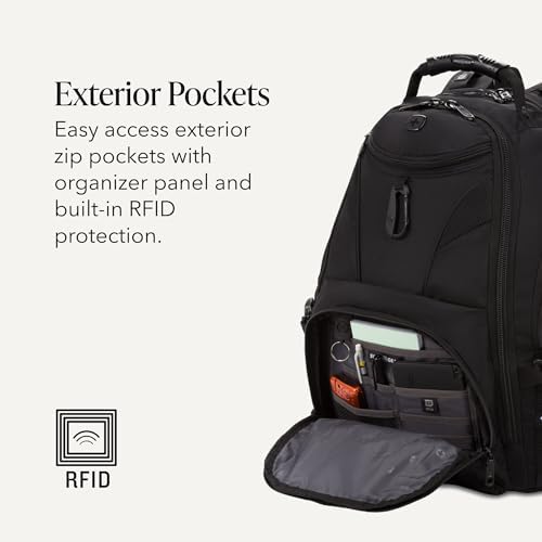 SWISSGEAR 1900 ScanSmart Laptop Backpack, Fits Most 17-Inch Laptops, TSA-Friendly Lay-Flat Design, RFID Protection, and Tablet Pocket, Black, 31L, 18.5-Inch