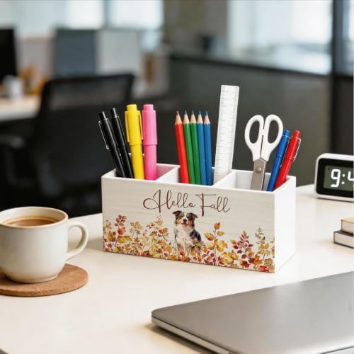Hello Fall Australian Shepherd Pen Holder for Desk Decor