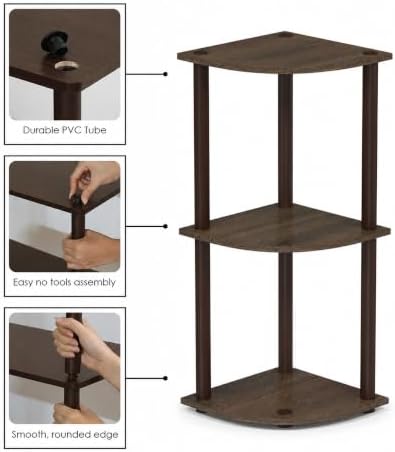 Furinno Turn-N-Tube Toolless Assembly 3-Tier Storage Shelves, Walnut