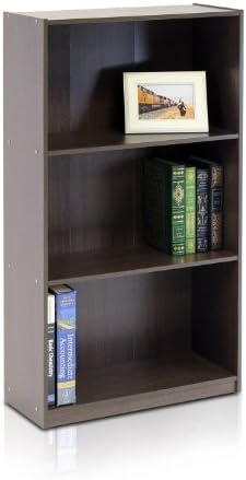 Furinno Basic 3-Tier Book Shelf with Open Shelves, Dark Brown
