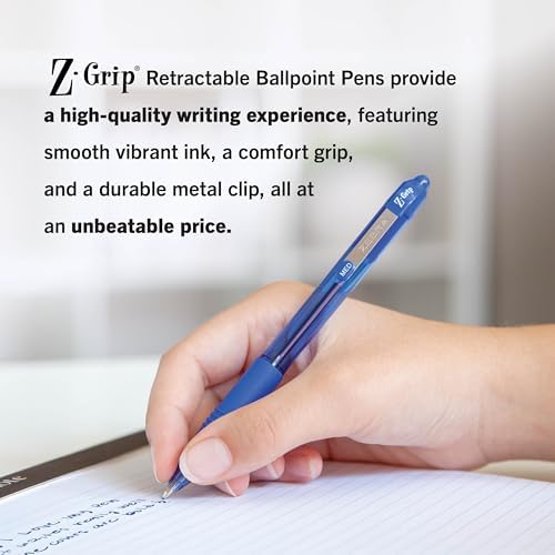Zebra Pen Z-Grip Retractable Ballpoint Pen, Blue Ink, 1.0mm, 12-Pack