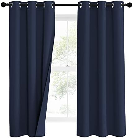 NICETOWN Bedroom Sound Reducing Curtains 2 Panel Set, Cold, Heat, and Nearby Highway Noise Blocking Drapes, Inside Detachable Felt Liner 100% Blackout Curtains for Daytime Sleep (Navy, 63" Long)