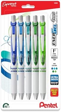 Pentel EnerGel RTX Pearl Liquid Gel Pen, Chill Expressions Pack, (0.5mm) Needle Tip, Fine Line, Asstd. Ink, 5-Pk