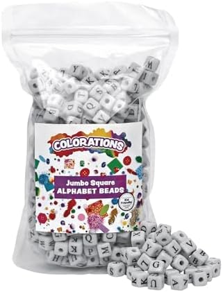 Colorations Jumbo Alphabet Beads, 260 Pieces, 10 of Each Letter | Ages 5+, Kindergarten+, A to Z Letter Beads, 1/2" Size, Kids Craft Projects, Jewelry Making, Hair Accessories, Key Chains