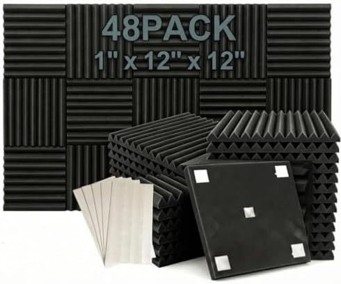 50 Pack Black 12 "X 12 "X1" Acoustic Panels Studio Soundproofing Foam Wedge Tiles(Accompanied By Double-Sided Adhesive Tape)