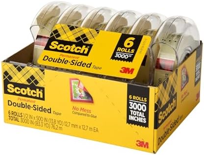 Scotch Permanent Double Sided Tape, Card Making and Holiday Scrapbooking Supplies, Alternative to Gift Wrap Tape for Wrapping Presents, 0.50 in. x 500 in., 6 Rolls with Dispensers