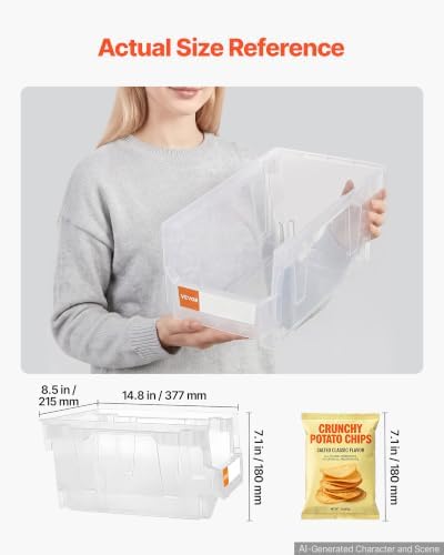 VEVOR Plastic Stackable Storage Bins, 14.8 x 8.5 x 7.1 inch (6 Pack), Plastic Containers for Organizing & Storage Bins for Closet, Garage, Small Parts, Office Supplies, Other Accessories, Transparent