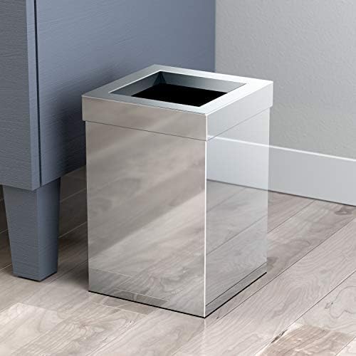 Gatco Small Bathroom Trash Can With Lid, Square 3 Gallon Stainless Steel Wastebasket, Under Sink, Chrome, For Bathroom, Bedroom, Office (1913)