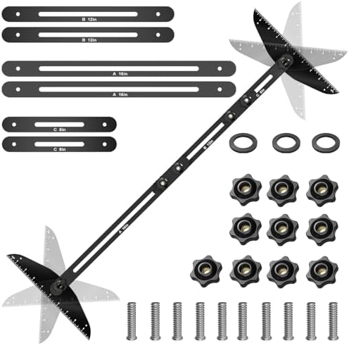 Stair Treads Gauge Template Tool Stair Tread Jig 11-60 inch Length Adjustable, Stair Tread Template Tool Stair Gauge Set Shelf Layout Tool for Stairs, Risers, Shelf and Cutting Drywall
