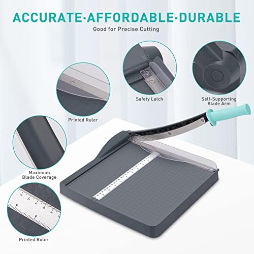 Paper Cutter, Paper Slicer with Safety Guard and Blade Lock, 12" Cut Length Guillotine Paper Cutter with 16 Sheet Capacity, Paper Cutters and Trimmers for Cardstock Cardboard (Black)