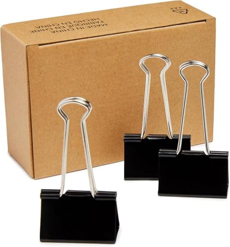 Amazon Basics Sturdy Binder Clips, Office Supplies, Large 2 in, Document Organizing, Black, 48 Count