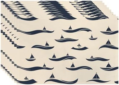 Batmerry Maritime Ocean Linen Placemats Set of 8, Nautical Sailing Washable Table Mats for Kitchen Table Thickened Heat Insulation Dining Set Indoor Outdoor 12X18 in