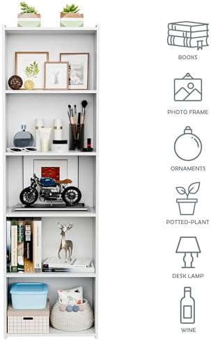 SUPER DEAL 5-Tier Open Shelf Bookcase and Bookshelf, Freestanding Display Storage Shelves Narrow Cube Storage Organizer for Small Spaces Kids Bedroom Living Room Home Office Apartment, 52 Inch, White