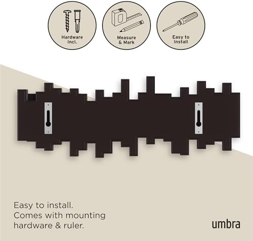 Umbra Sticks Wall Mount Coat Rack, 5 Hook Retractable Pegs, Espresso