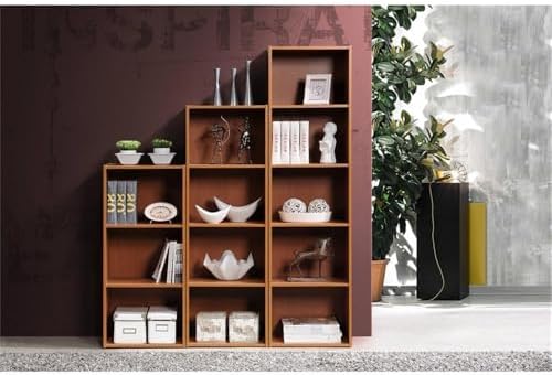 Pemberly Row 5-Shelf Wooden Bookcase, Cherry Finish, 59.06 in H x 15.91 in W x 11.77 in D, Slim Vertical Multi-Purpose Design, Contemporary Style for Bedroom, Office, Living Room Storage
