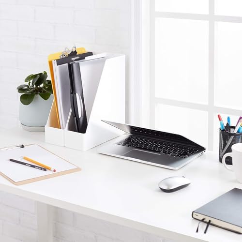 Amazon Basics Rectangular Plastic Desk Organizer, Magazine Rack, White, 2-Pack Temp