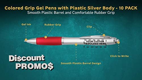 DISCOUNT PROMOS Custom Colored Grip Gel Pens Set of 10, Personalized Bulk Pack - Great for Office, School, Business, Tradeshows, Events - RedBI