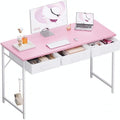 Pamray 47 Inch Small Computer Desk with 3 Drawers for Bedroom Study Writing Home Office Table for Small Spaces Pink