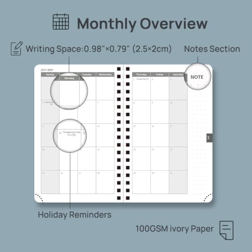 POPRUN 2027 Pocket Calendar, 4" x 6.25" Small Weekly Planner, Mini Agenda