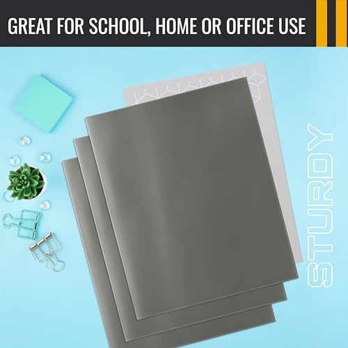 Better Office Products 2 Pocket Glossy Laminated Gray Paper Folders, Box of 25, Letter Size, Gray Paper Portfolios, 25 Pack