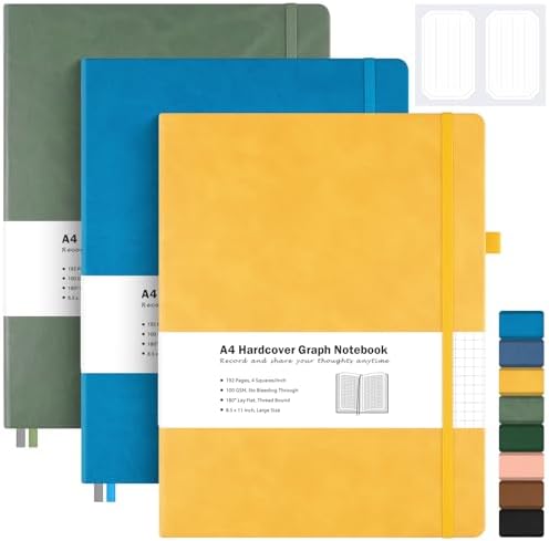 Graph Paper Notebook,Large 8.5 x 11 Hardcover Leather Journal for Women Men