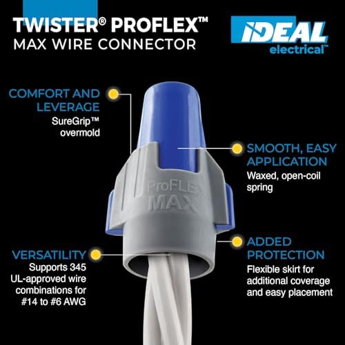 Ideal Electrical Twister Proflex MAX (30-348) Blue/Gray Wire Connector, Jar of 150 — Smooth Twist-On Wire Nuts for Wiring 3-Way Switches, GFCI Outlets, and More