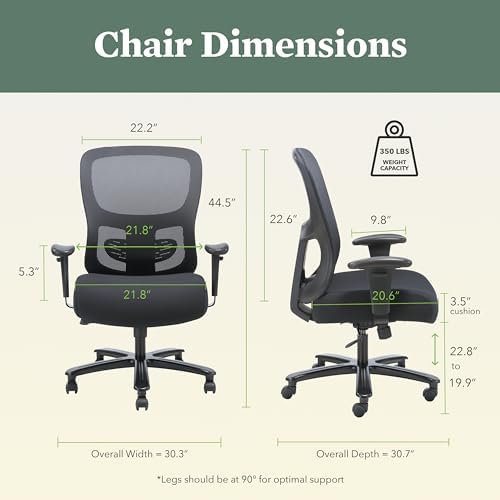 HON Sadie Big and Tall Ergonomic Office Chair, Heavy Duty Desk Chair, Black