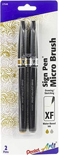 Pentel Arts Sign Pen Micro Brush, Gold & Silver Ink, 2-pk (SESF30BPXZ)