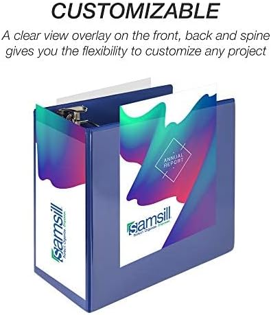 Samsill Durable 6 inch 3 Ring Binder, Locking D Ring Binder, Customizable Clear View Cover, Blue, Holds 1225 Pages