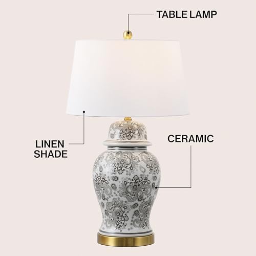 JONATHAN Y Ellis Chinoiserie Ginger Jar Table Lamp 29.5", Gray/White