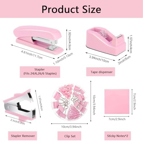 Office Supplies,Pink Desk Accessories,Desk Organizer,Stapler,Tape Dispenser,Folding Phone Stand,Scissors,Notebook,Staple Remover,Staples,Clear Tape,Sticky Notes,Clips,Cool Pen,Bookmark,Ect.22pcs