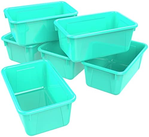 Storex Small Cubby Bins – Plastic Storage Containers for Classroom, 12.2 x 7.8 x 5.1 inches, Class Teal, 5-Pack (62420A05C)