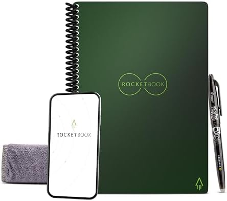 Rocketbook Core Reusable Spiral Notebook, Executive Size 6x8.8, Green - Dotted Pages, App-Connected, Erasable, Durable Cover, Ideal for School, Work, and Creative Projects