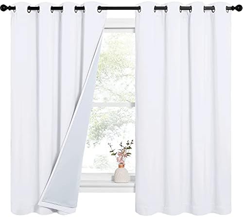 NICETOWN Sound Blocking White 100% Blackout Lined Curtains, 3 Thick Layers Completely Blackout Noise Control Window Treatment Insulated Drapes for Bedroom (2 Panels, 52 Width x 63 Length Each Panel)