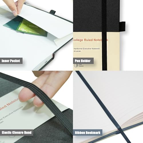 Heture Hardcover Notebooks, A5 Lined Journals Notebook for Writing 160 Pages, 8.2 x 5.5 inch, Classic Ruled Notebooks for College/Work/Travel (Black, 1 Pack)