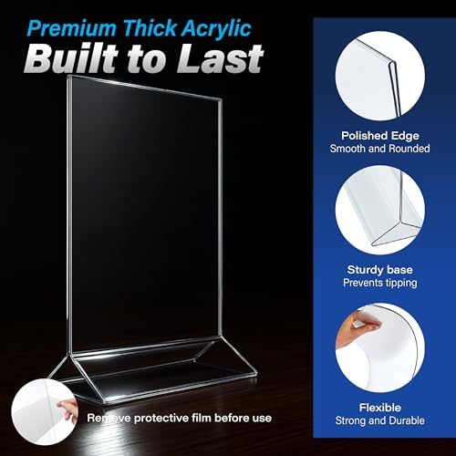Azar Displays 142430-3PK Top Load Sign Holder 8.5x11 – Clear Flexible Plastic Display Stand for Menus, Signs – Vertical Tabletop Frame, Pack of 3